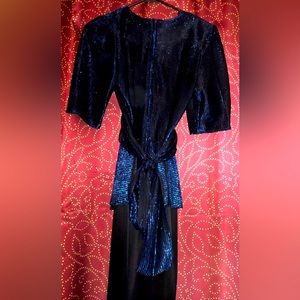 Vintage 1980s Metallic Blue Peplum Party Girl Dress